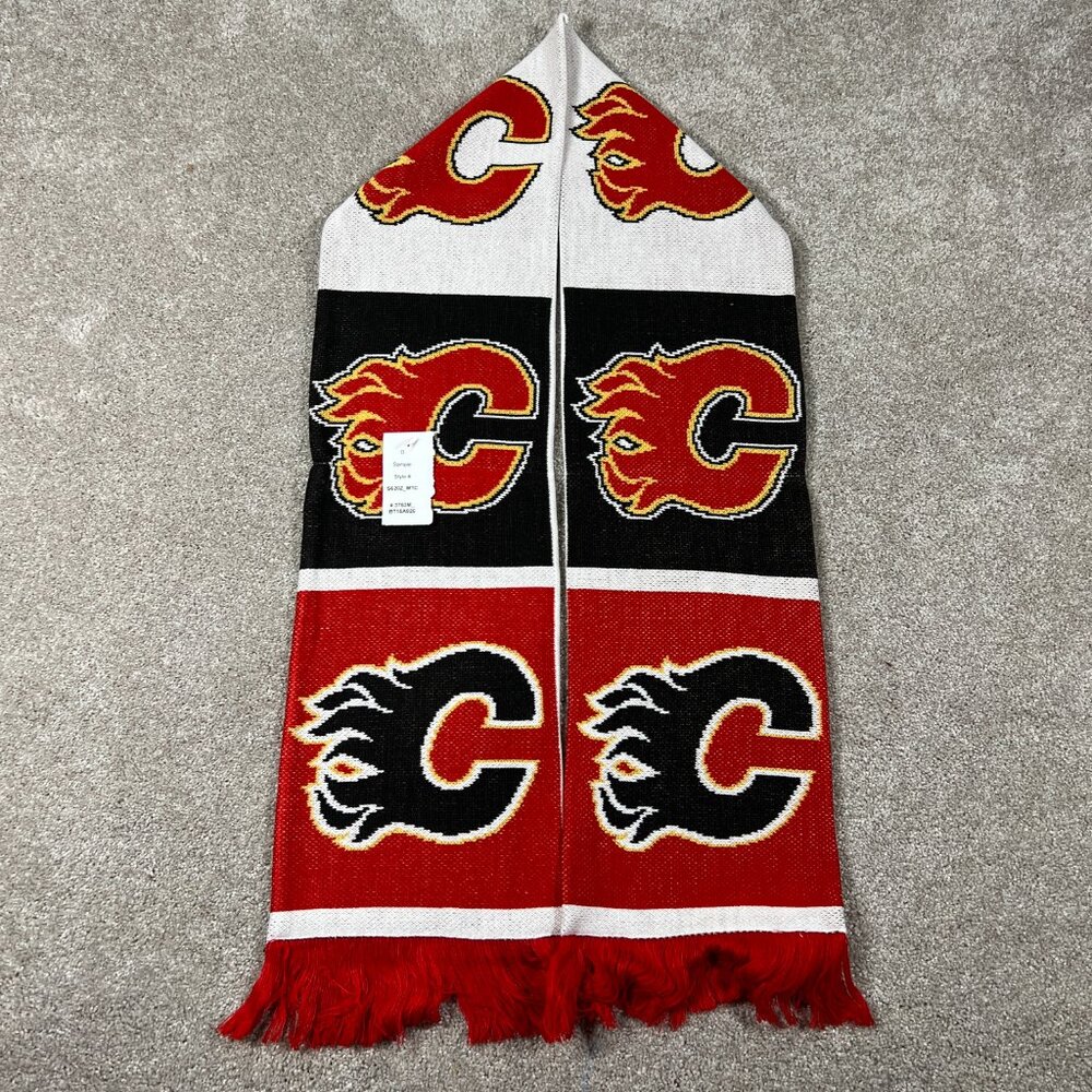 Reebok‎ Unisex OSFM Red White Fringe Calgary Flames Ice Hockey NHL Scarf NWT